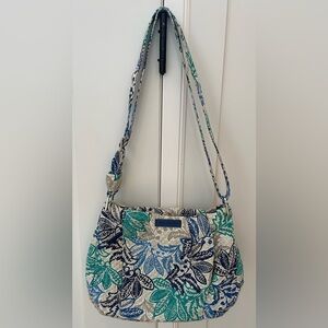 Vera Bradley Hadley crossbody shoulder bag Santiago purse aqua navy blue floral